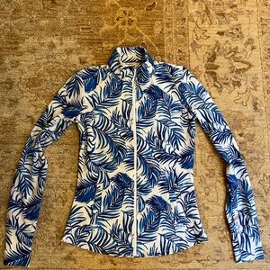 Tommy Bahama Blue and White Leaf Print Long Sleeve Zip Up XS